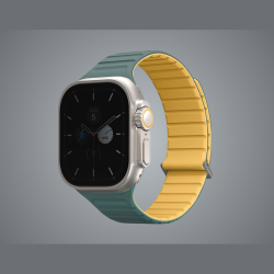 Λουράκι Apple Watch Ultra/SE/11/10/9/8/7/6/5/4 (49/46/45/44mm) Uniq Revix Evo Αναστρέψιμο Μαγνητικό από Premium Σιλικόνη - Viridian Green / Burnt Yellow (UNIQ-49MM-REVEVGRNBYEL)