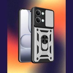 Θήκη Xiaomi Poco X8 Pro Max Bodycell Armor Slide Ανθεκτική με Κάλυμμα για την Κάμερα & Μεταλλικό Ring Holder - Silver (5206015086731)