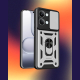 Θήκη Xiaomi Poco X8 Pro Max Bodycell Armor Slide Ανθεκτική με Κάλυμμα για την Κάμερα & Μεταλλικό Ring Holder - Silver (5206015086731)