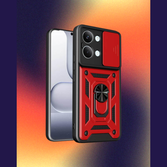 Θήκη Xiaomi Poco X8 Pro Max Bodycell Armor Slide Ανθεκτική με Κάλυμμα για την Κάμερα & Μεταλλικό Ring Holder - Red (5206015086724)