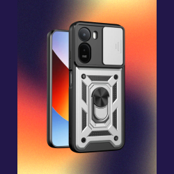 Θήκη Xiaomi Redmi A7 Pro 4G Bodycell Armor Slide Ανθεκτική με Κάλυμμα για την Κάμερα & Μεταλλικό Ring Holder - Silver (5206015086762)