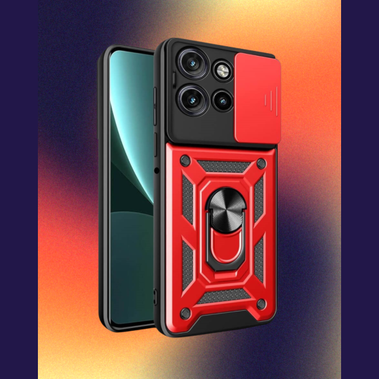 Θήκη Motorola Edge 60 Neo / Edge 50 Neo Bodycell Armor Slide Ανθεκτική με Κάλυμμα για την Κάμερα & Μεταλλικό Ring Holder - Red (5206015086601)