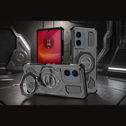 Θήκη Motorola Edge 50 Fusion Techsuit Carbon Shield Pro Ημιδιάφανη με KickStand & MagSafe - Smoke Black (5949419308374)