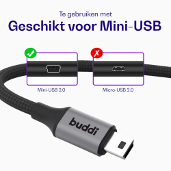 Καλώδιο USB-A Buddi Flex Φόρτισης & Μεταφοράς Δεδομένων σε Mini USB 200cm 12W 5 Έτη Εγγύηση - Black (8719246550850)