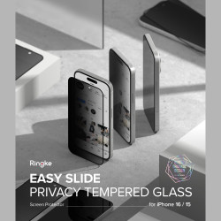 Tempered Glass iPhone 16 / 15 Ringke Easy Slide Privacy Full Face Αντιχαρακτικό Γυαλί Προστασίας Απορρήτου Οθόνης 2 Τεμάχια - Privacy (8800274960671)