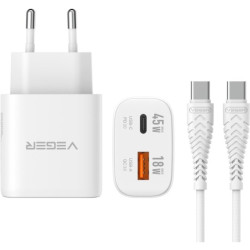 Φορτιστής Veger TR101 GaN Αντάπτορας με 1 x Type-C 45W / 1 x USB-A 18W & 1 x Καλώδιο Type-C σε Type-C 120cm - White (6977525752629)