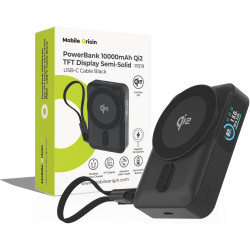 PowerBank Mobile Origin PB19 10.000mAh με Ασύρματη Φόρτιση MagSafe Qi2 15W / KickStand / Οθόνη TFT / 1 x Θύρα Type-C 20W & 1 x Καλώδιο Type-C - Black (MO-TDS-PB19-BLK)
