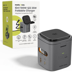 Ασύρματος Φορτιστής Mobile Origin PW37 6in1 GaN MagSafe Qi2.2 για iPhone 25W / EarBuds TWS 5W / Apple Watch 2.5W με Καλώδιο Type-C 60W & Θύρες 1 x Type-C 100W / 1 x USB-A 30W - Space Grey (MO-100WFCH-PW37)