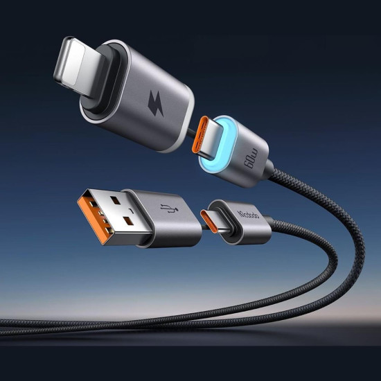 Καλώδιο USB-A / Type-C Mcdodo Cab Nexus Μαγνητικό 2 σε 2 Φόρτισης και Μεταφοράς Δεδομένων σε Type-C / Lightning 60W 120cm - Black (CA-6560)