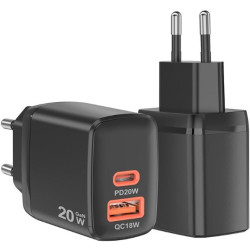 Φορτιστής Techsuit Duonix20W CH2 Gan Αντάπτορας με 1 x USB-A / 1 x Type-C 20W - Black (5949419324671)