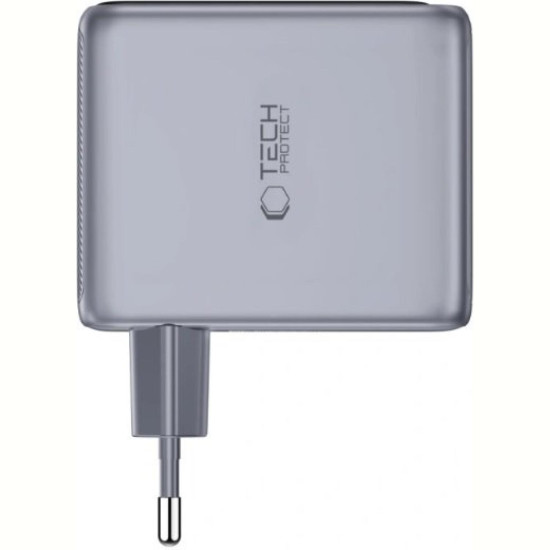 Φορτιστής Tech-Protect NC100W-GAN Powervision Γρήγορος Tοίχου / Αντάπτορας με Ψηφιακή Οθόνη & 1 x USB-A / 2 x Type-C 100W - Dark Grey (5906302324453)