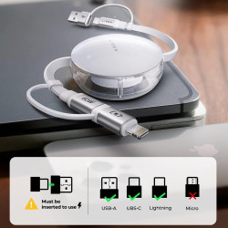 Καλώδιο USB-A / Type-C Lisen Πτυσσόμενο 2 σε 2 Φόρτισης και Μεταφοράς Δεδομένων σε Type-C / Lightning 60W 100cm - White (6941237431066)