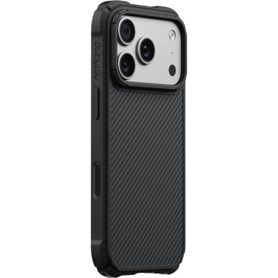 Θήκη iPhone 18 Pro / 17 Pro Pitaka Cairn Case Aramid Fiber Body Ανθεκτική με MagSafe 2mm 600D - Classic Black / Grey / Twill-01 (KI1801CP2)