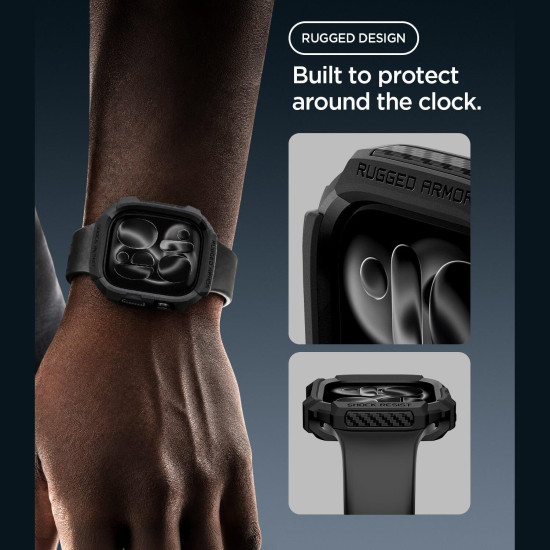 Θήκη Apple Watch 12 46mm Spigen Rugged Armor Ανθεκτική Σιλικόνης - Matte Black (ACS11886)