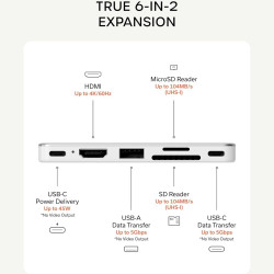 Αντάπτορας Satechi USB-C Snap Hub Dual Type-C (male) σε 1 x Type-C 45W / 1 x Type-C 3.2 5Gbps / 1 x USB-A 3.2 5Gbps / 1 x SD & Micro SD / 1 x HDMI 4K - Silver (ST-HUSNS)