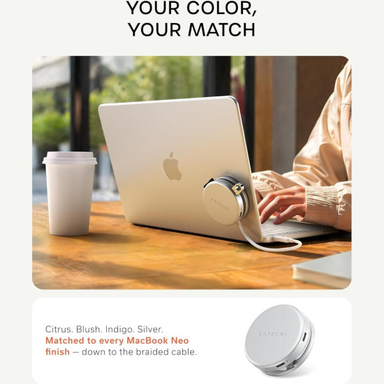 Αντάπτορας Satechi OntheGo 5-in-1 Multiport Adapter Μαγνητικό MagSafe Type-C (male) σε 1 x Type-C 60W / 1 x Type-C 3.2 5Gbps / 1 x USB-A 3.2 5Gbps / 1 x SD / 1 x HDMI 4K - Silver (ST-POTG5S)