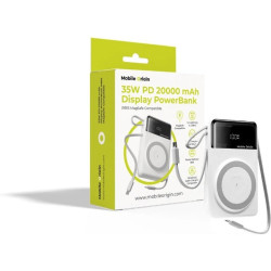 PowerBank Mobile Origin PB15 με MagSafe 15W / KickStand / Ψηφιακή Οθόνη / Καλώδια Type-C & Lightning και Θύρες 1 x Type-C / 1 x USB-A 35W 20.000mAh - White (MO-35WPDD-PB15)