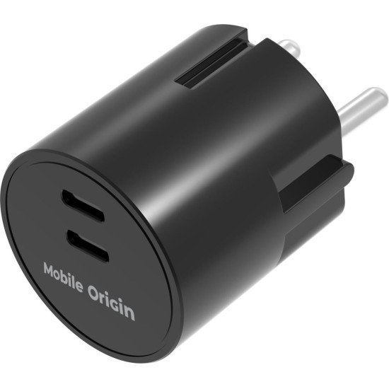 Φορτιστής Mobile Origin Charger Plug PW33 GaN Γρήγορος Ταξιδιού / Αντάπτορας με 2 x Type-C 30W - Black (MO-PW33-BLK)
