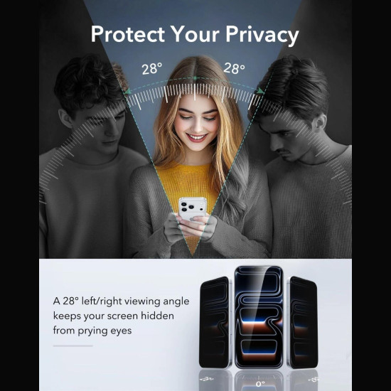 Tempered Glass iPhone 18 Pro ESR UltraFit Classic Privacy Full Face Αντιχαρακτικό Γυαλί Προστασίας Απορρήτου Οθόνης 3 Τεμάχια - Black (4894240305812)