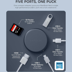 Αντάπτορας Satechi OntheGo 5-in-1 Multiport Adapter Μαγνητικό MagSafe Type-C (male) σε 1 x Type-C 60W / 1 x Type-C 3.2 5Gbps / 1 x USB-A 3.2 5Gbps / 1 x SD / 1 x HDMI 4K - Indigo (ST-POTG5B)