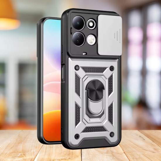 Θήκη Xiaomi Redmi 17 Bodycell Armor Slide Ανθεκτική με Κάλυμμα για την Κάμερα & Μεταλλικό Ring Holder - Silver (5206015087929)