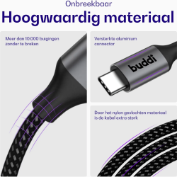 Καλώδιο USB-A Buddi Flex Φόρτισης & Μεταφοράς Δεδομένων σε Type-C 500cm 12W 5 Έτη Εγγύηση - Black (8719246550690)