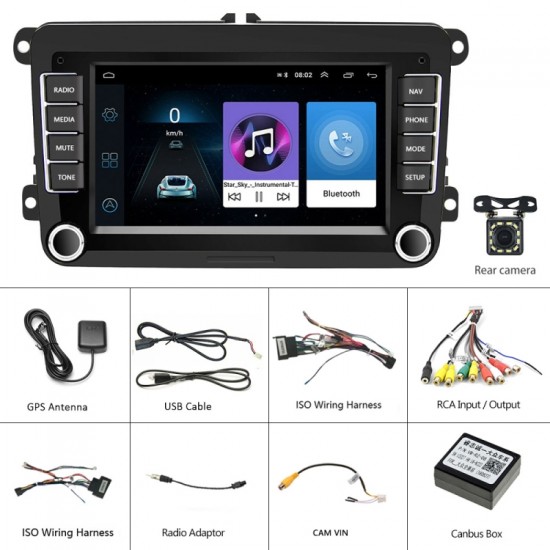 Οθόνη Android 10.0 για VW/Skoda/Seat - GPS, Bluetooth, USB & Κάμερα Οπισθοπορείας με 4 LED